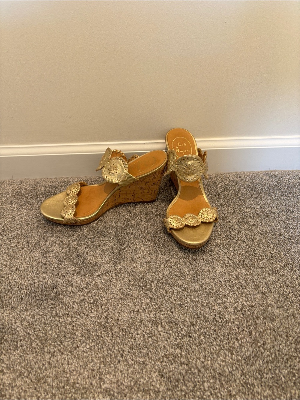 Jack Rogers Metallic Gold Braided Wedge Sandals